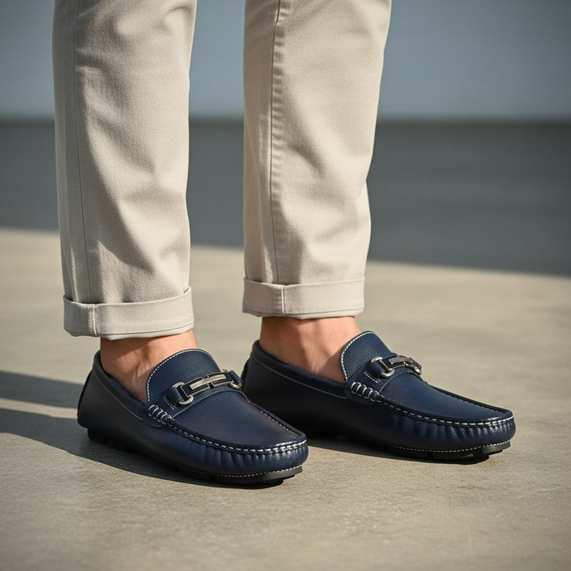 Vardio Pebbled Metal Bit Loafers