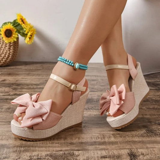 Plus Size Vernelle Bow Detail Platform Wedge Sandals