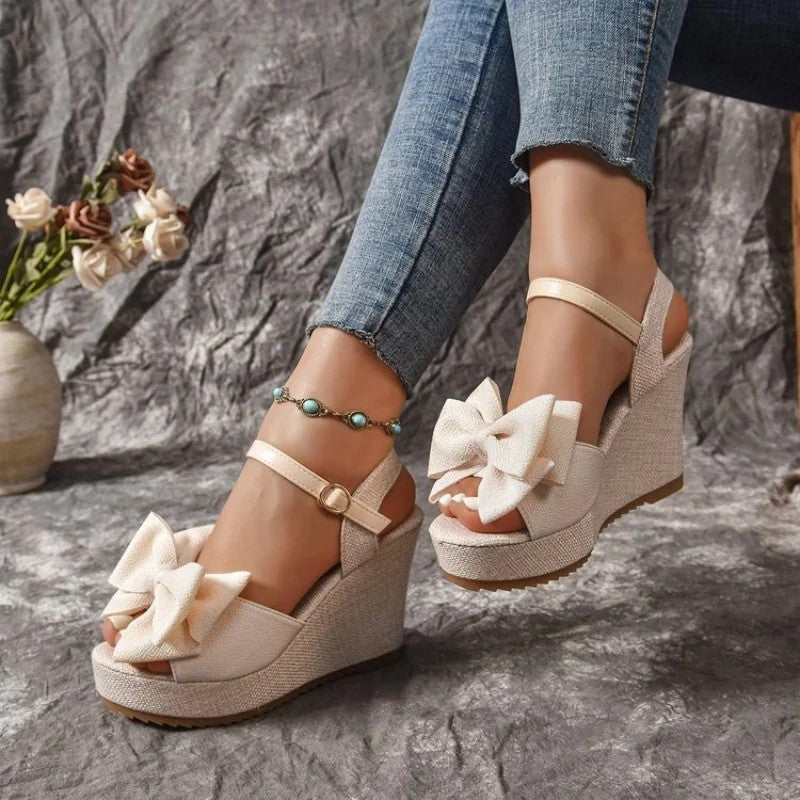 Plus Size Vernelle Bow Detail Platform Wedge Sandals
