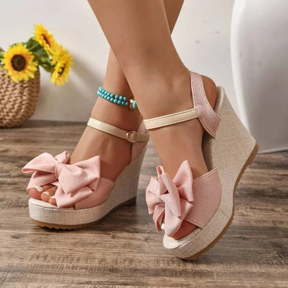 Plus Size Vernelle Bow Detail Platform Wedge Sandals