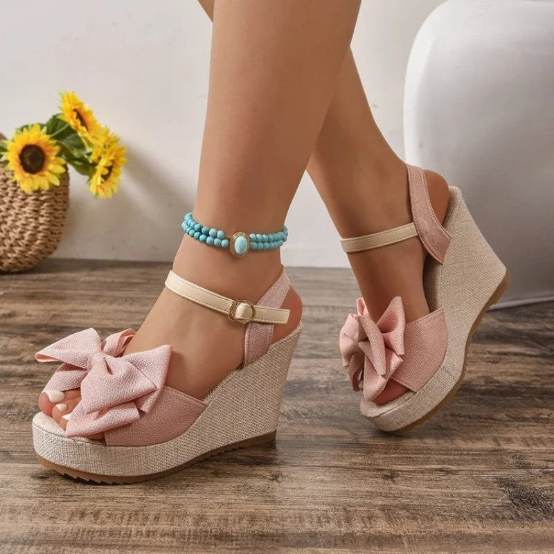 Plus Size Vernelle Bow Detail Platform Wedge Sandals