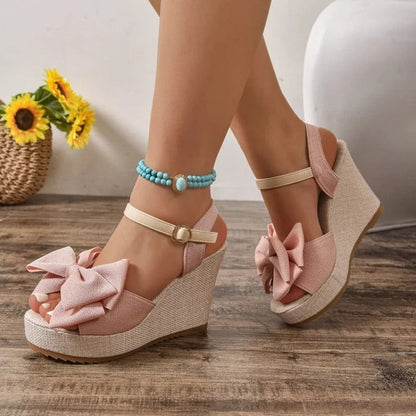 Plus Size Vernelle Bow Detail Platform Wedge Sandals