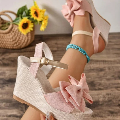 Plus Size Vernelle Bow Detail Platform Wedge Sandals