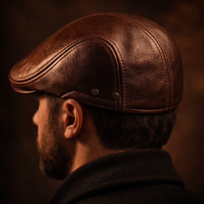 Vintage Leather Flat Cap Newsboy Hat