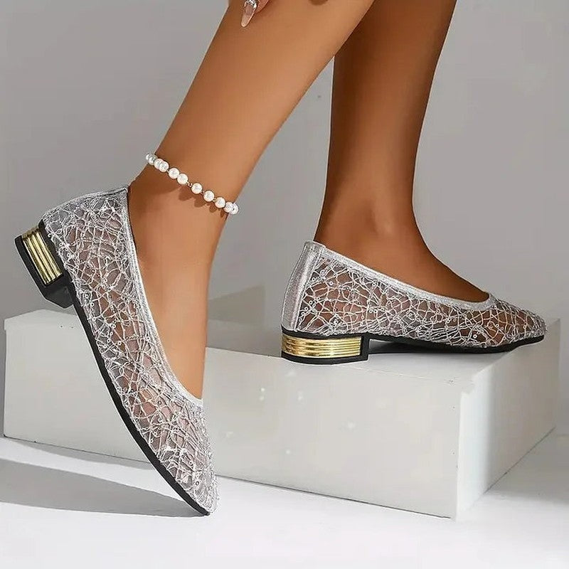 Vintari Mesh Embellished Low Heel Loafers
