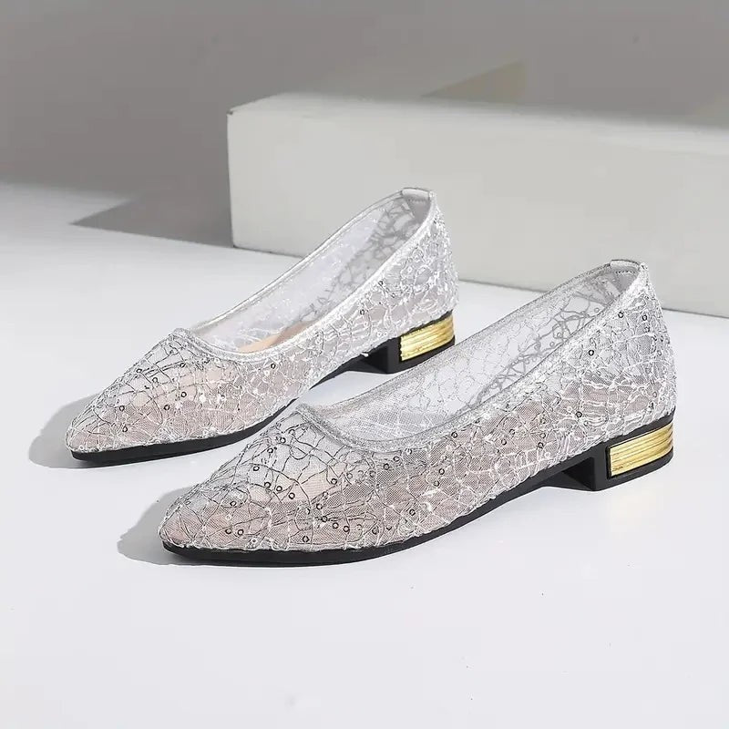 Vintari Mesh Embellished Low Heel Loafers
