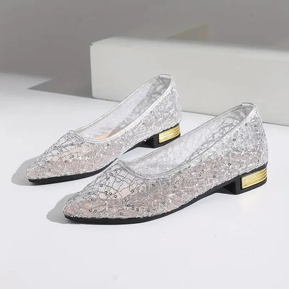 Vintari Mesh Embellished Low Heel Loafers