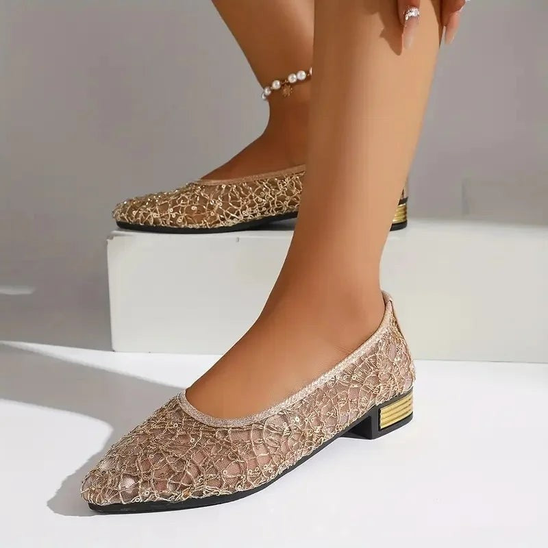 Vintari Mesh Embellished Low Heel Loafers