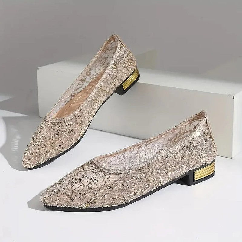 Vintari Mesh Embellished Low Heel Loafers