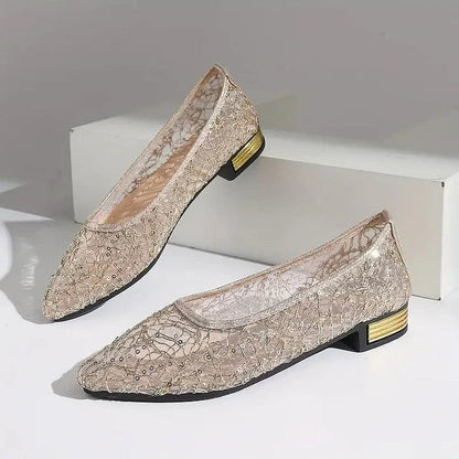 Vintari Mesh Embellished Low Heel Loafers