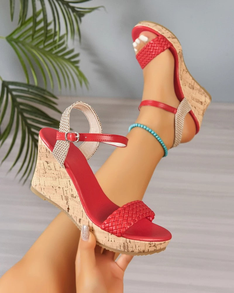 Vionte Woven Cork Platform Wedge Sandals