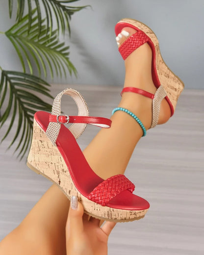 Vionte Woven Cork Platform Wedge Sandals