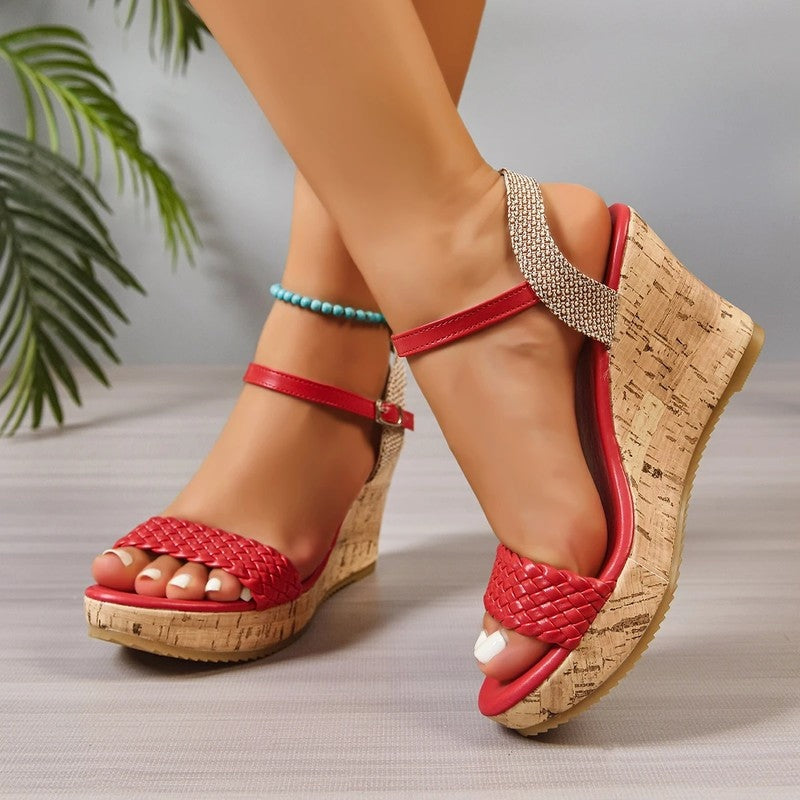 Vionte Woven Cork Platform Wedge Sandals