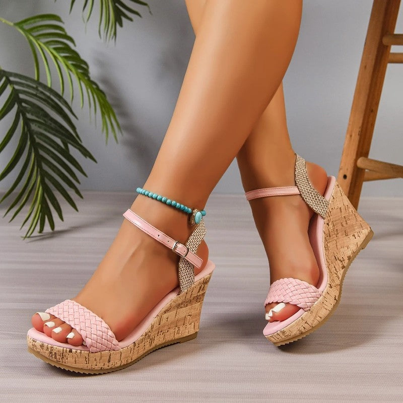 Vionte Woven Cork Platform Wedge Sandals