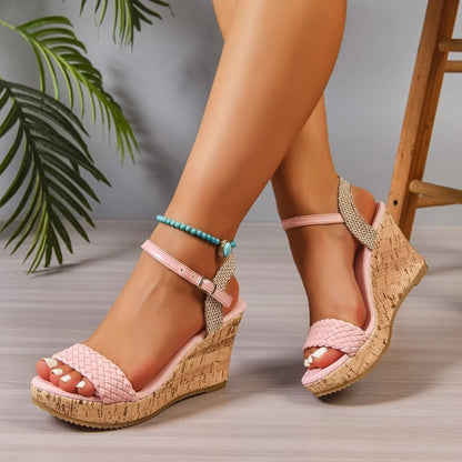 Vionte Woven Cork Platform Wedge Sandals