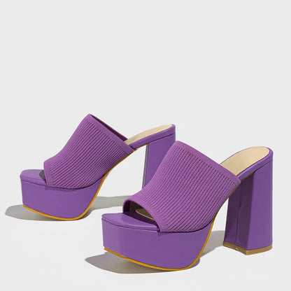 Virella Ribbed Platform Block Heel Mules