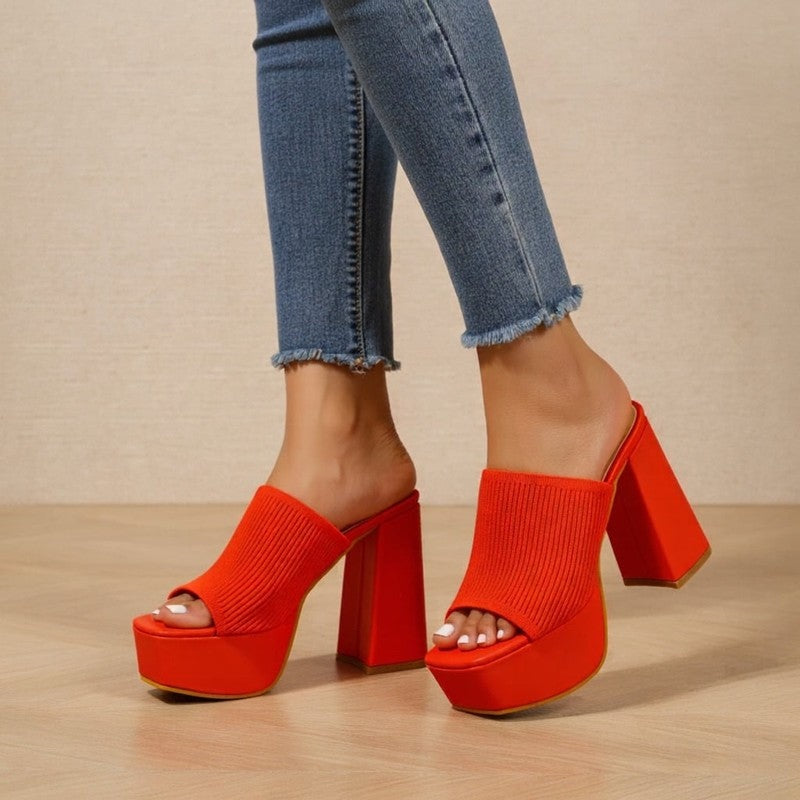 Virella Ribbed Platform Block Heel Mules