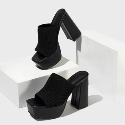 Virella Ribbed Platform Block Heel Mules