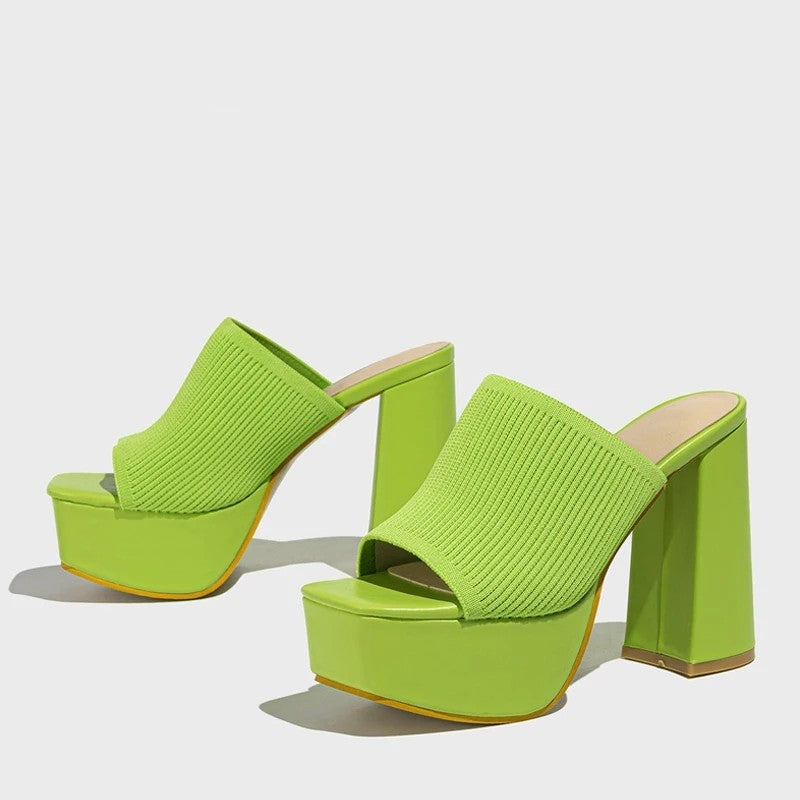 Virella Ribbed Platform Block Heel Mules