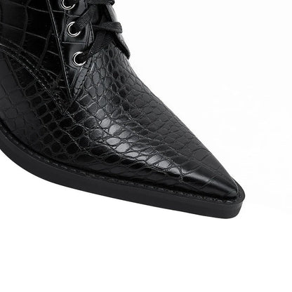 Virello Croc Embossed Block Heel Lace-Up Boots