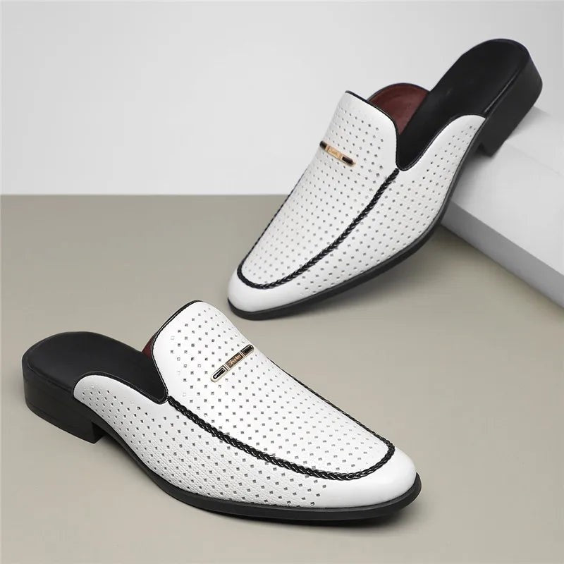 Vistaro Perforated Slip-On Mule Loafers