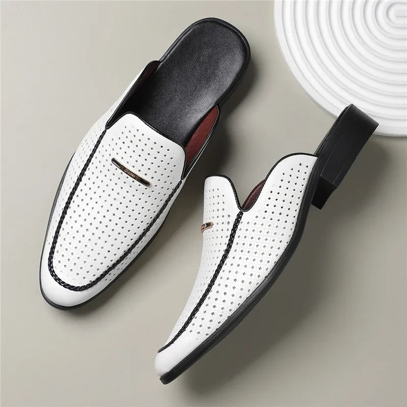Vistaro Perforated Slip-On Mule Loafers