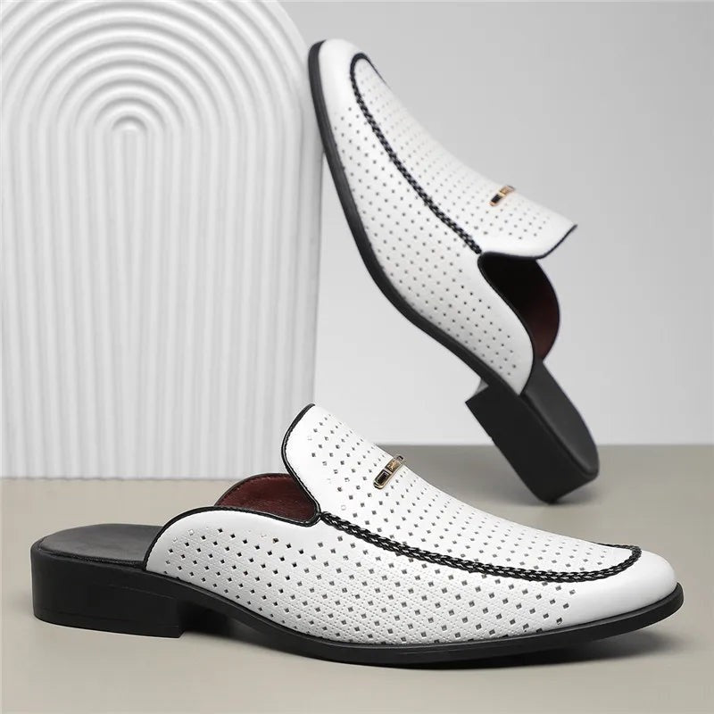 Vistaro Perforated Slip-On Mule Loafers