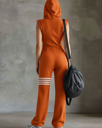 Wide-Leg Zip Hoodie Jumpsuit
