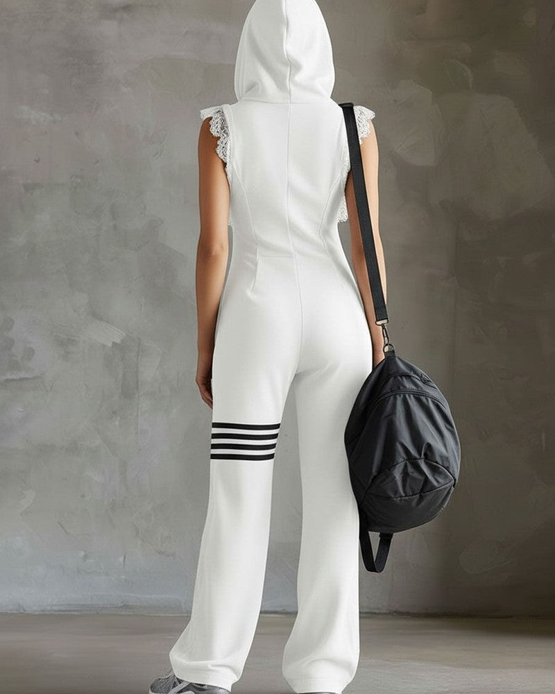 Wide-Leg Zip Hoodie Jumpsuit