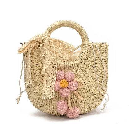 Woven Floral Detail Straw Shoulder Bag
